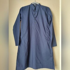 YELLOW Men's Dark Navy Blue polka dot Patterned Kurta size 12/13